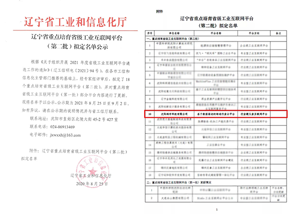 遼寧省重點培育省級工業互聯網平臺